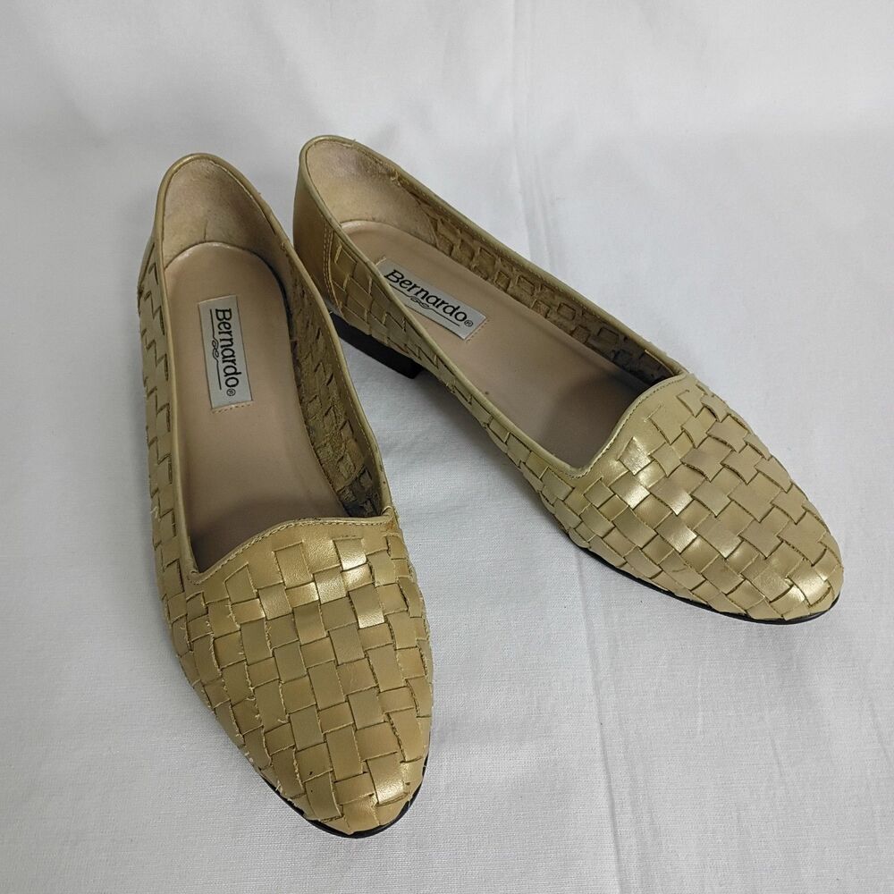 Bernardo Neiman Marcus Women's Woven Leather Loafer Gold Size 8.5 M Brazil